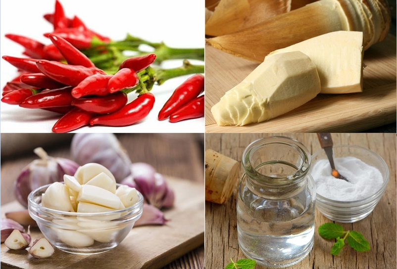 Nguyên liệu cho món măng tre ngâm tỏi ớt