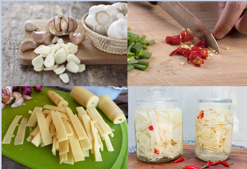 Pha nước và ngâm măng tre tỏi ớt