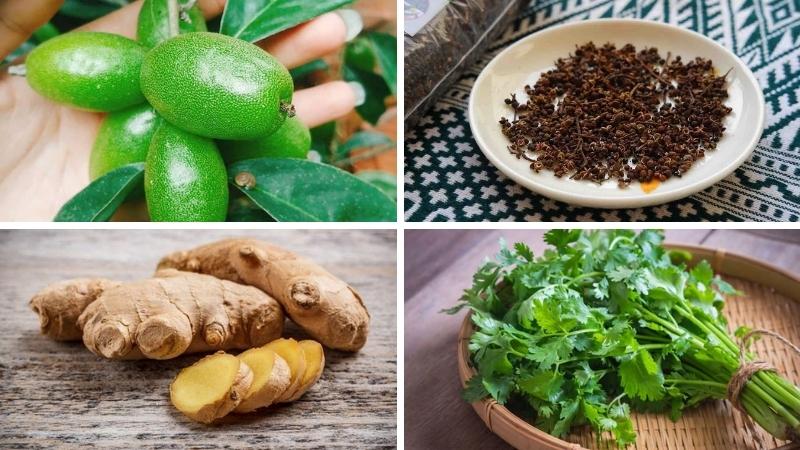Nguyên liệu cho món  nhót xanh cuốn bắp cải chấm chẩm chéo